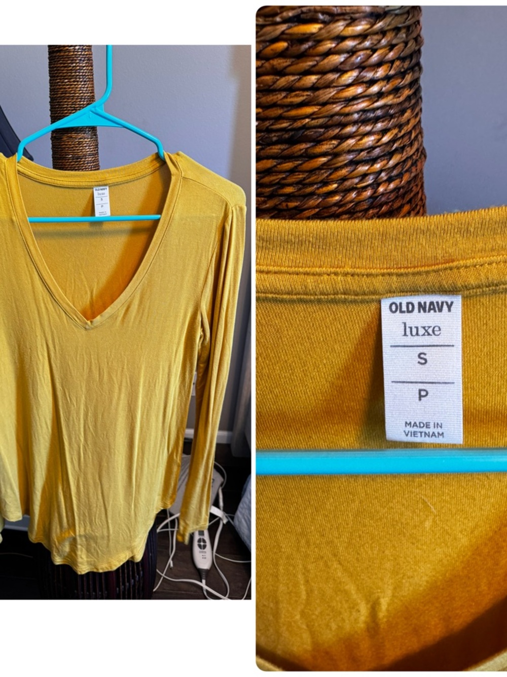 Old Navy Luxe Mustard Yellow V-Neck Long Sleeve Top